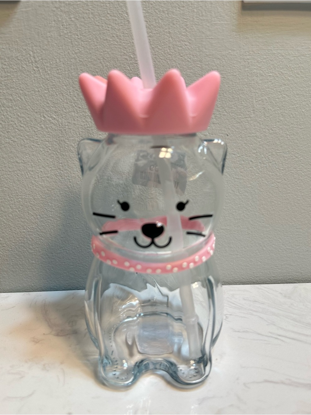 19 oz Glass Kitty Cat Tumbler with straw, crown, collar